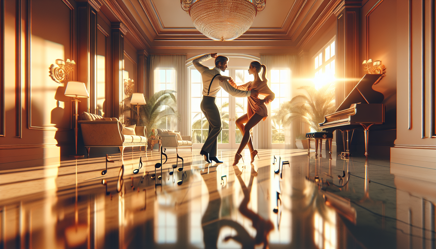 Bright glamorous ballroom dance lesson in Palm Beach with energetic South Florida elegance and brain-boosting movement