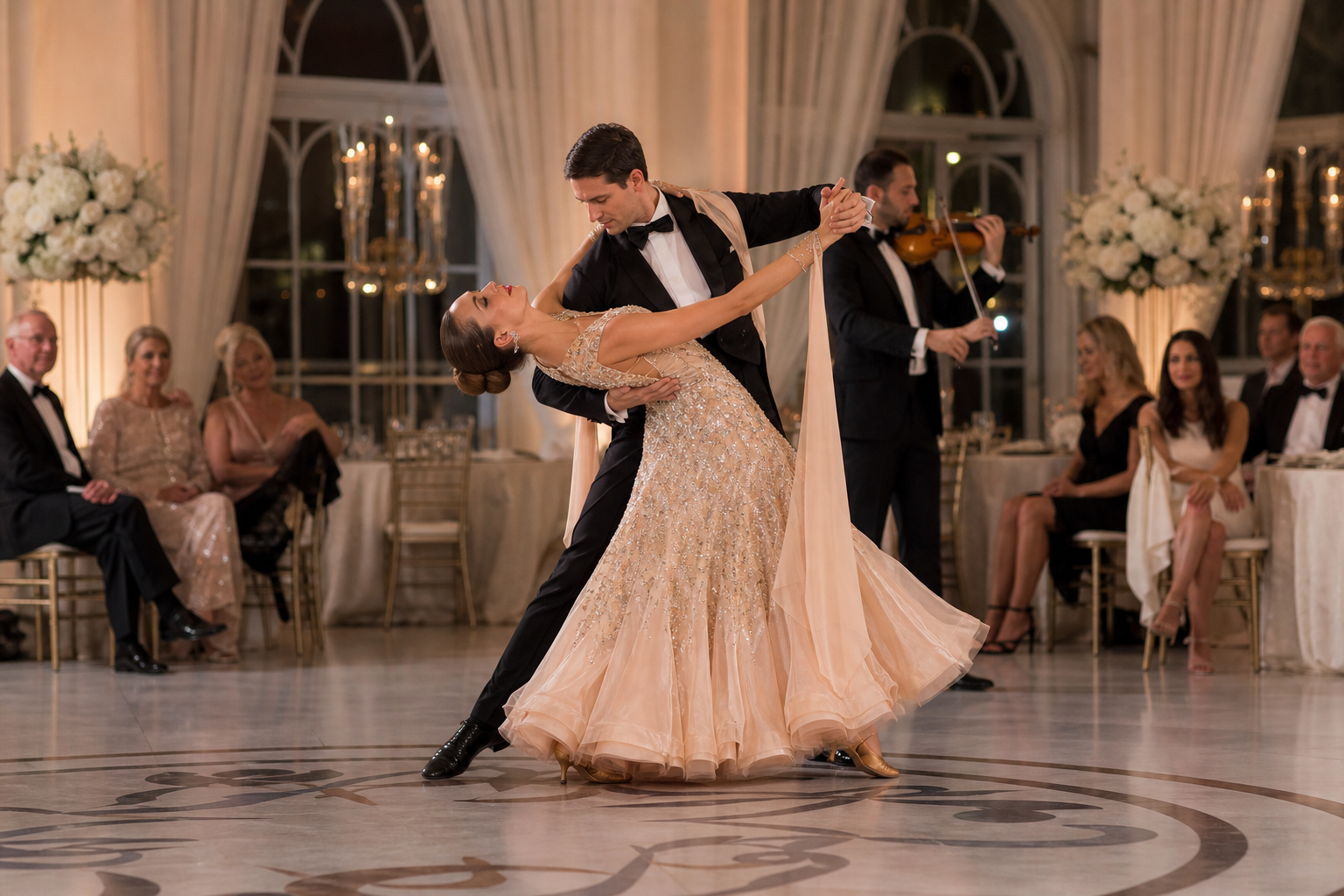 Elegant ballroom dance performance at a South Florida event
