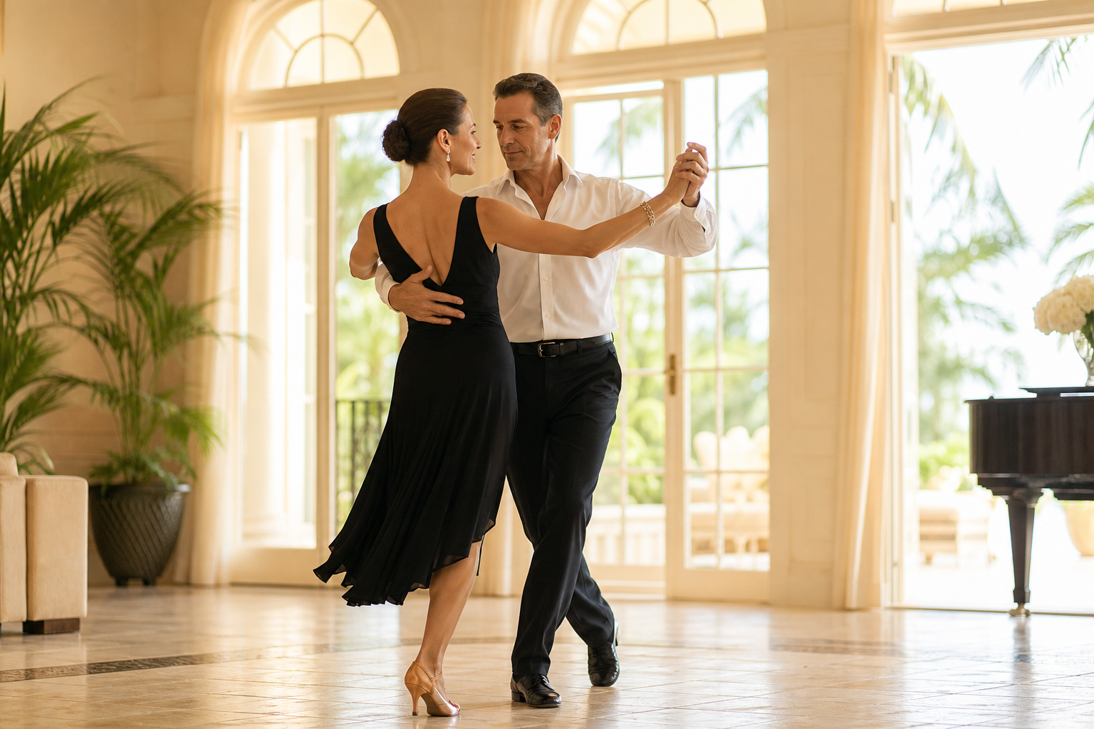 Elegant violin and candlelit luxury event detail for a calming Palm Beach Gala Ballroom atmosphere