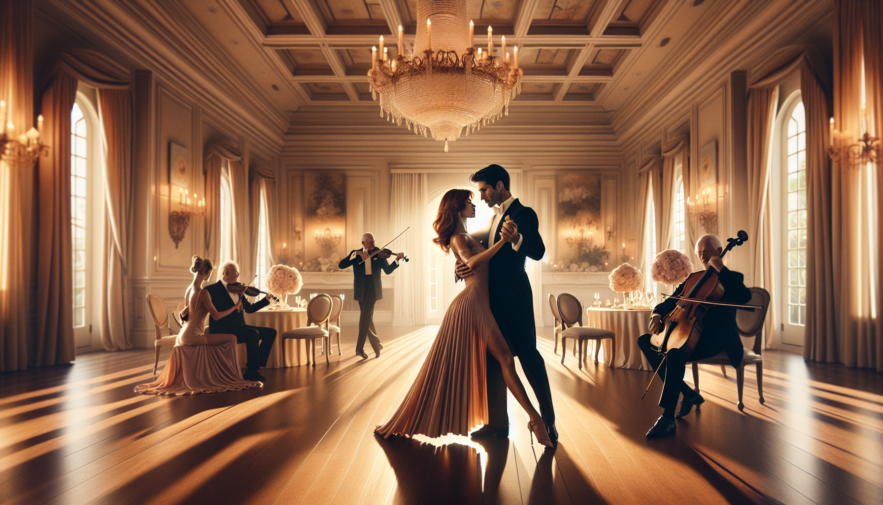 Bright glamorous South Florida couple taking private dance lessons at home to improve communication and connection