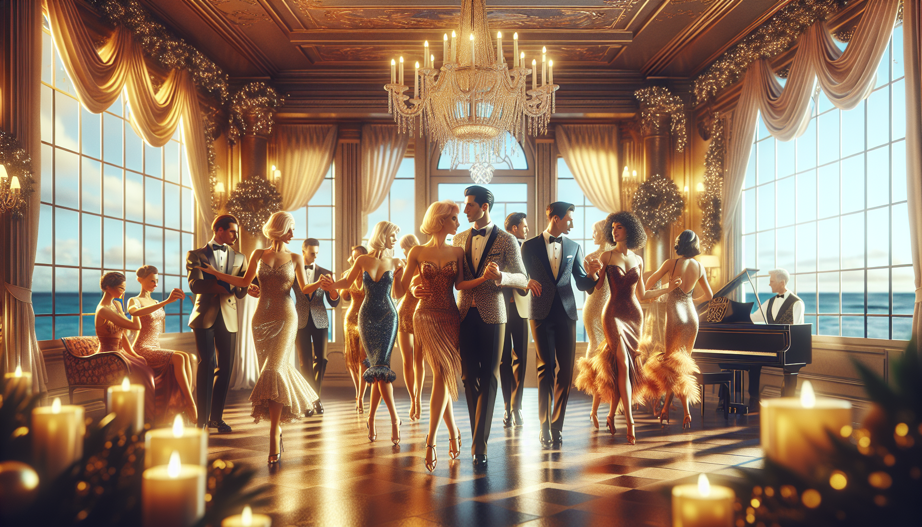 Luxury ballroom dance and violin entertainment for the holiday season in Palm Beach