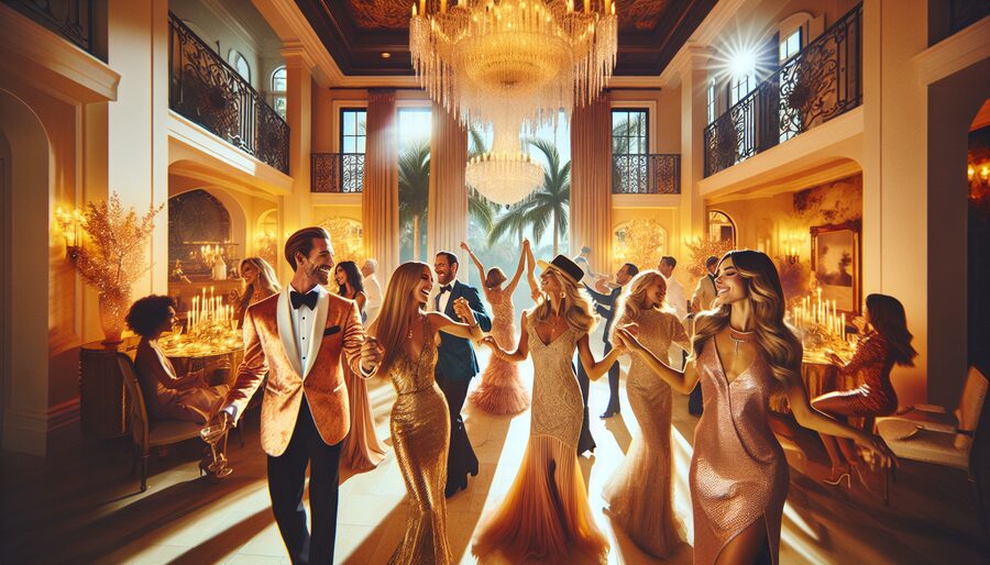 Great Gatsby holiday party with live violin in Palm Beach