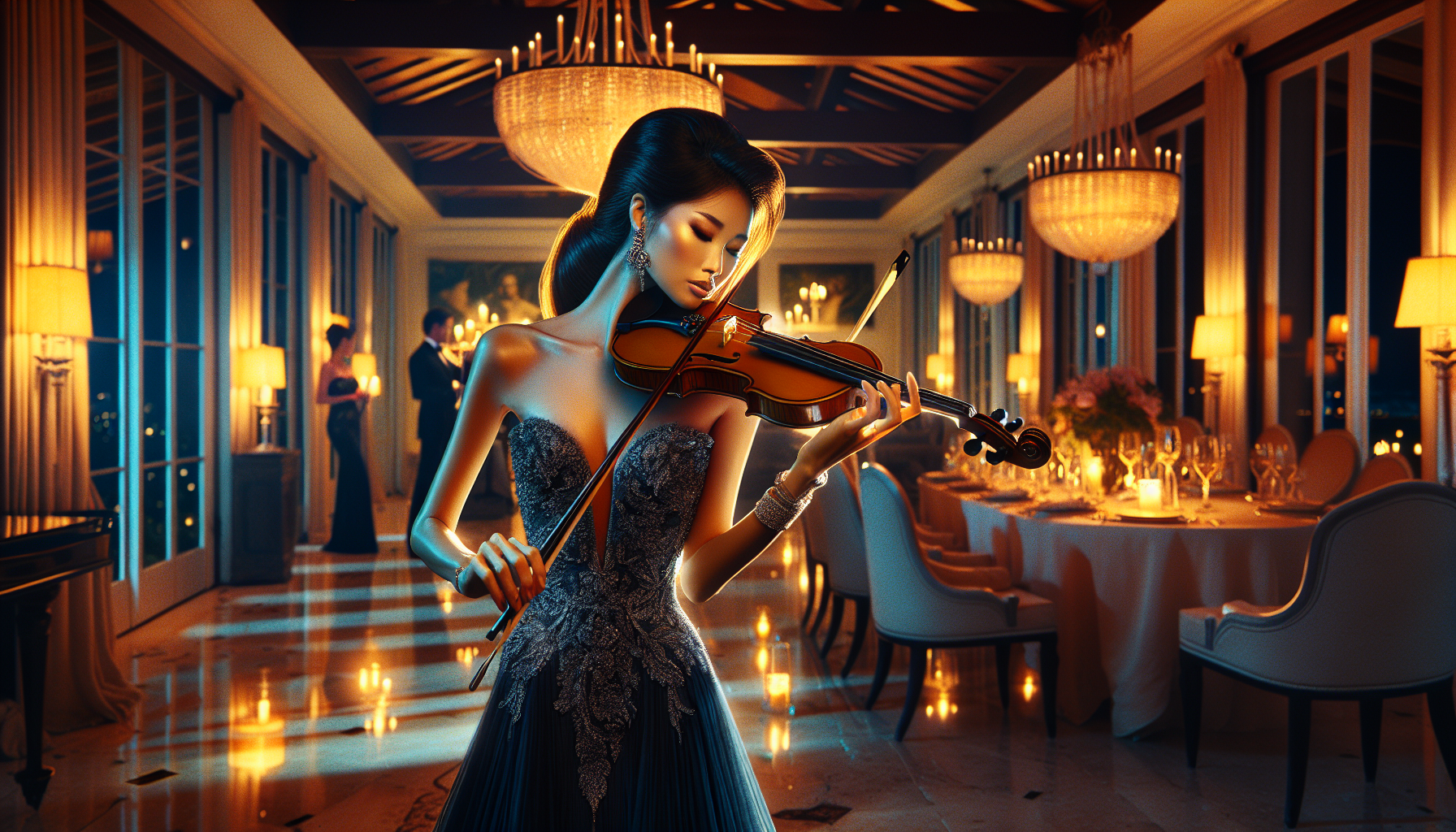 Live violin performance at a spring cocktail hour in Palm Beach