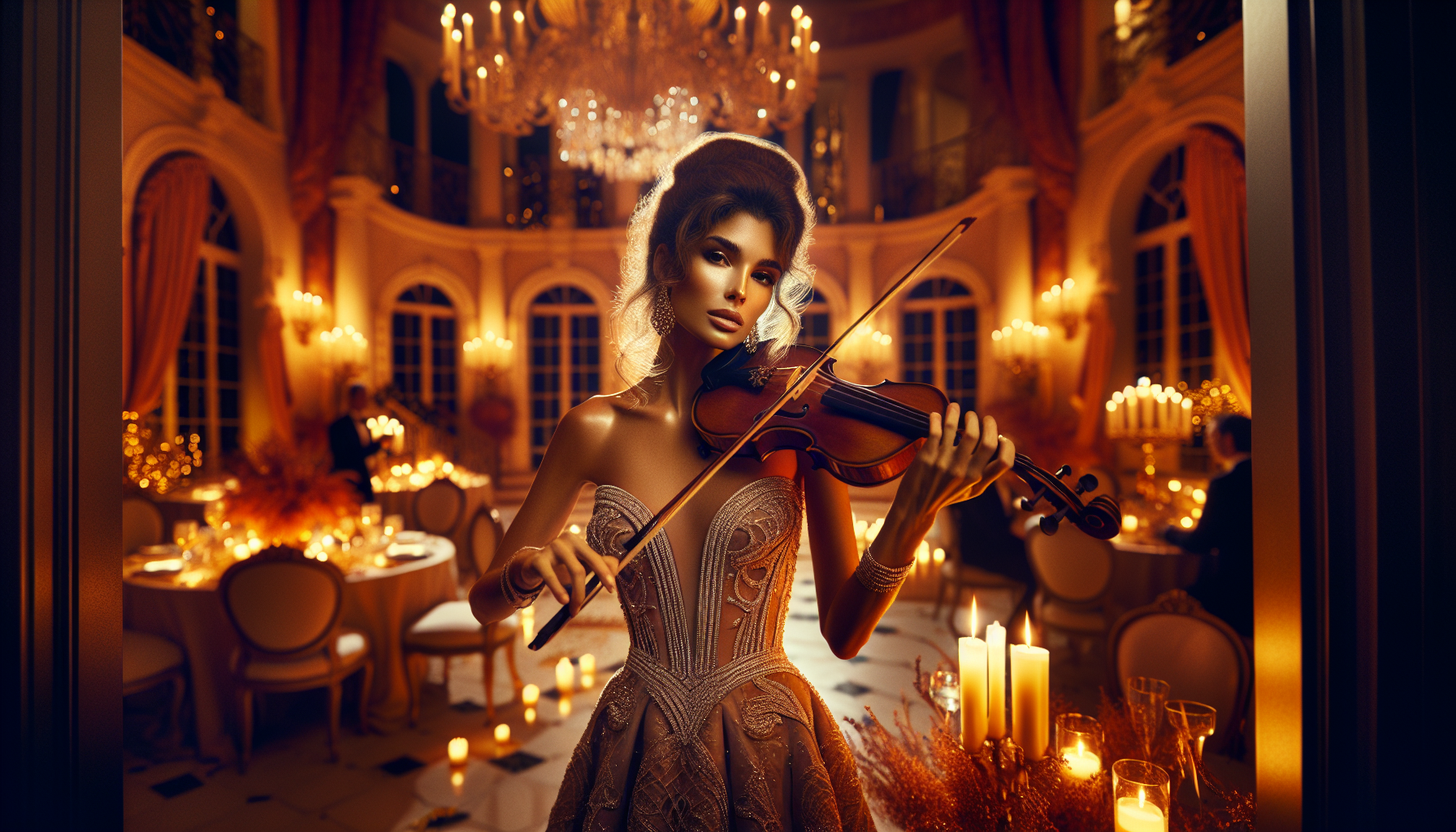 Live Christmas carols on violin at an intimate home gathering in Palm Beach