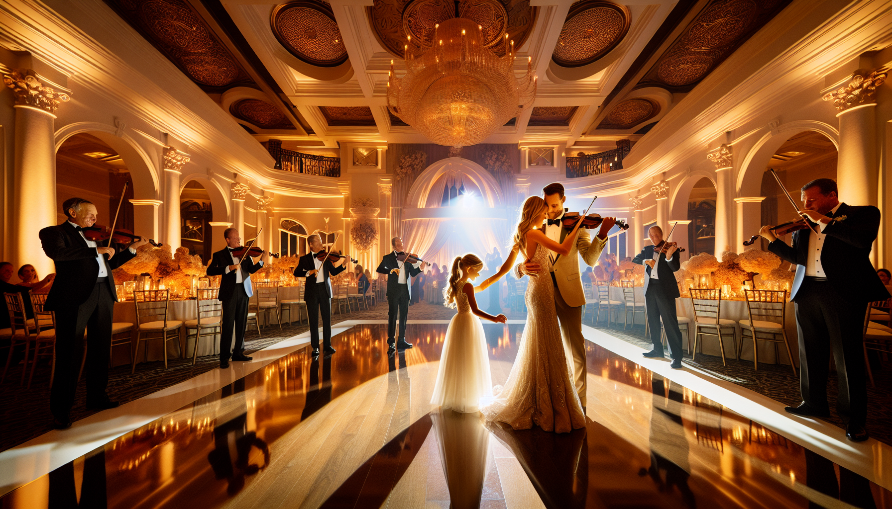 Bright glamorous Palm Beach wedding parent dance with elegant family connection, polished reception floor, and warm South Florida lighting