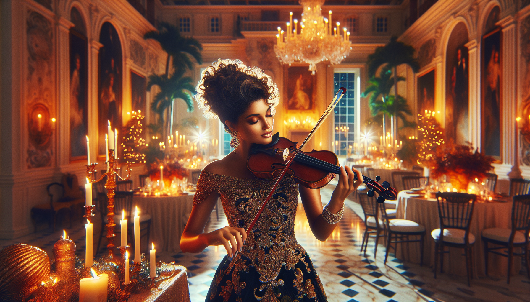 A live violin performance in South Florida during New Year's Eve celebration