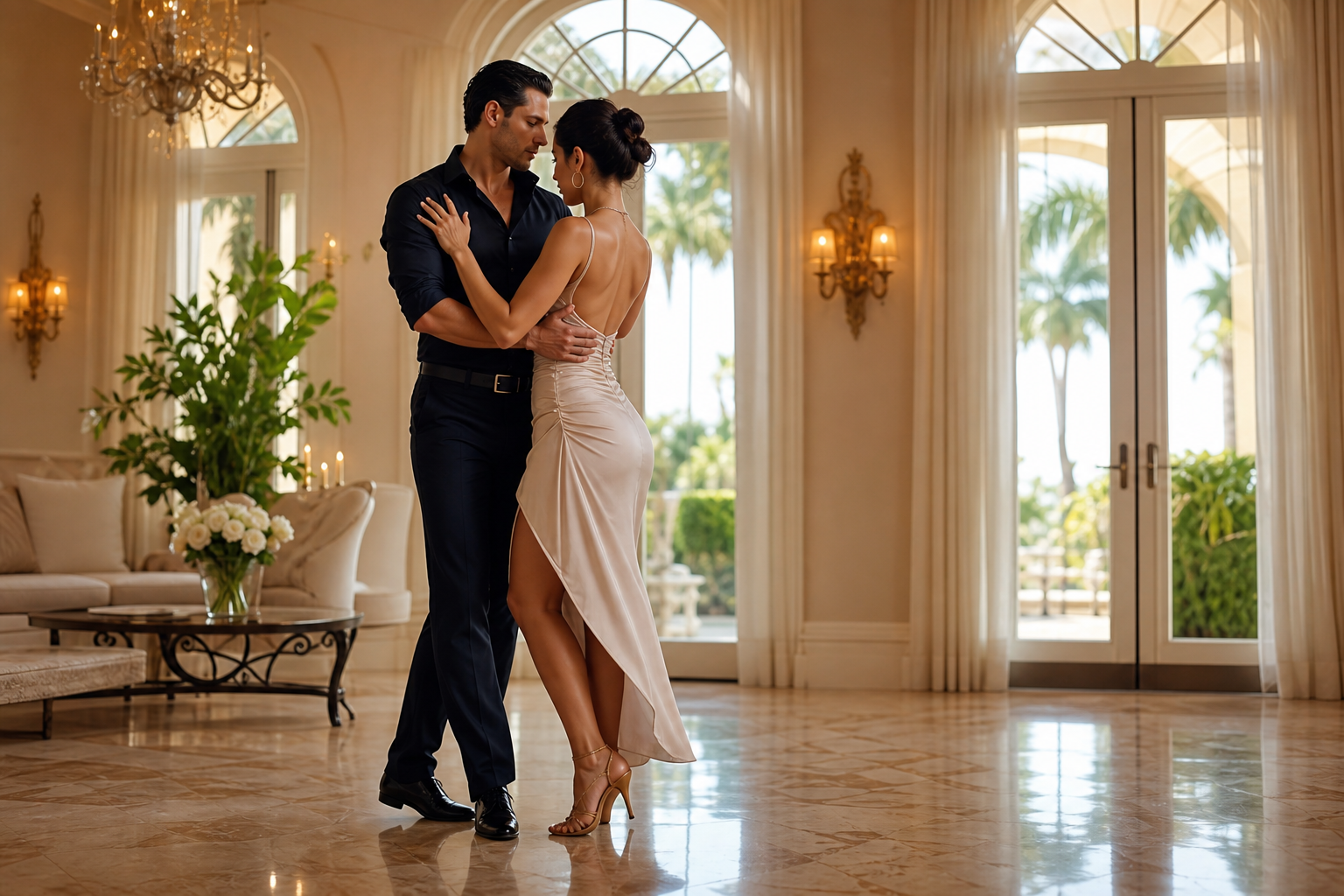 Couple learning private bachata lessons in South Florida