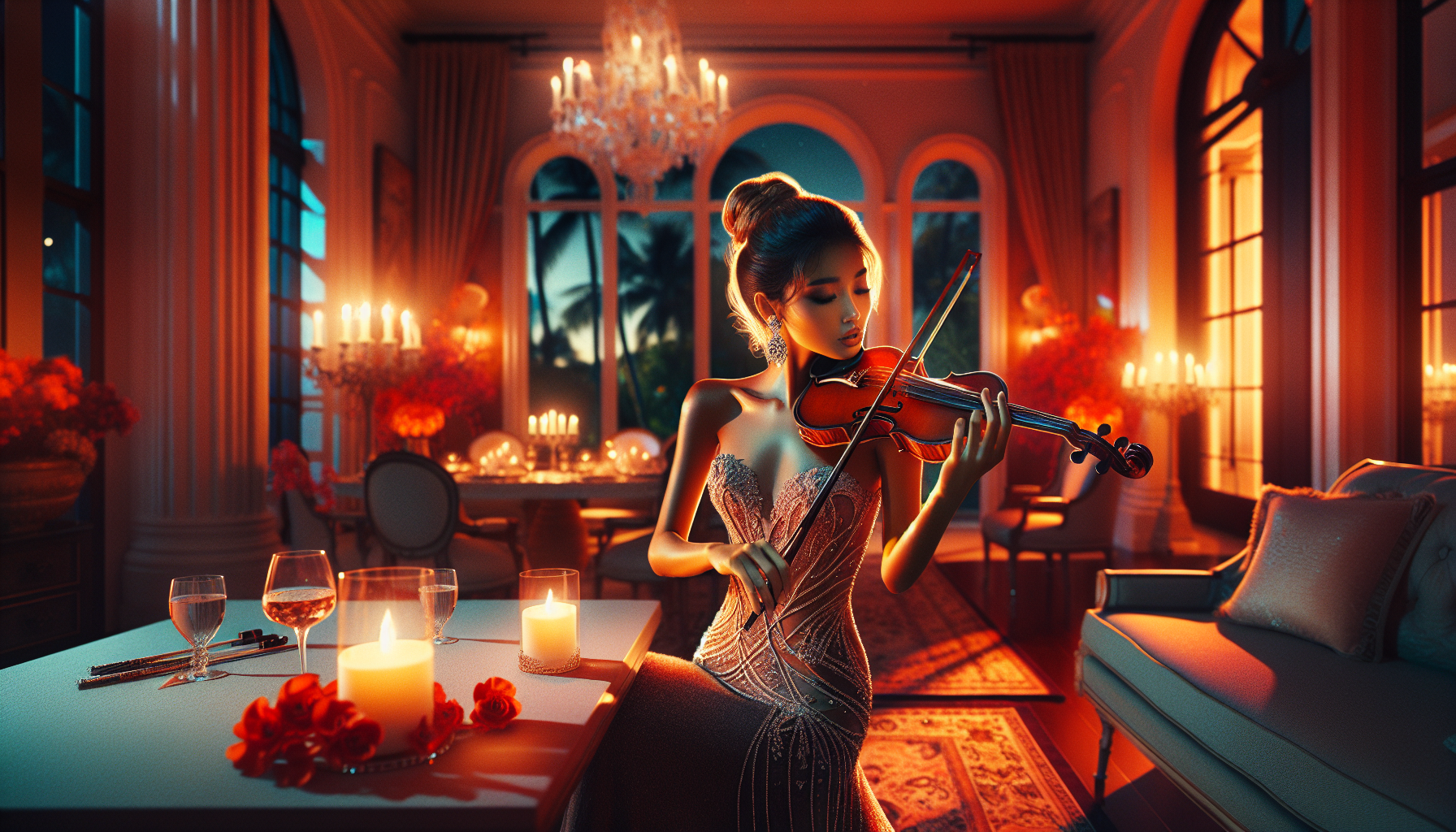 Private violinist performing at a Palm Beach spring event, enhancing the atmosphere with live music