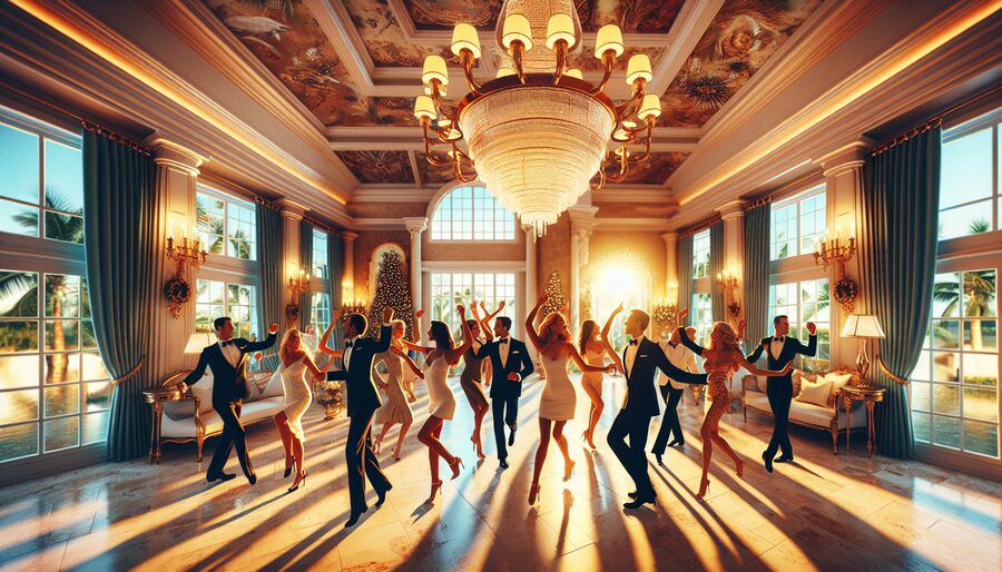 Holiday entertainment calendar in Palm Beach with dancing and violin performances